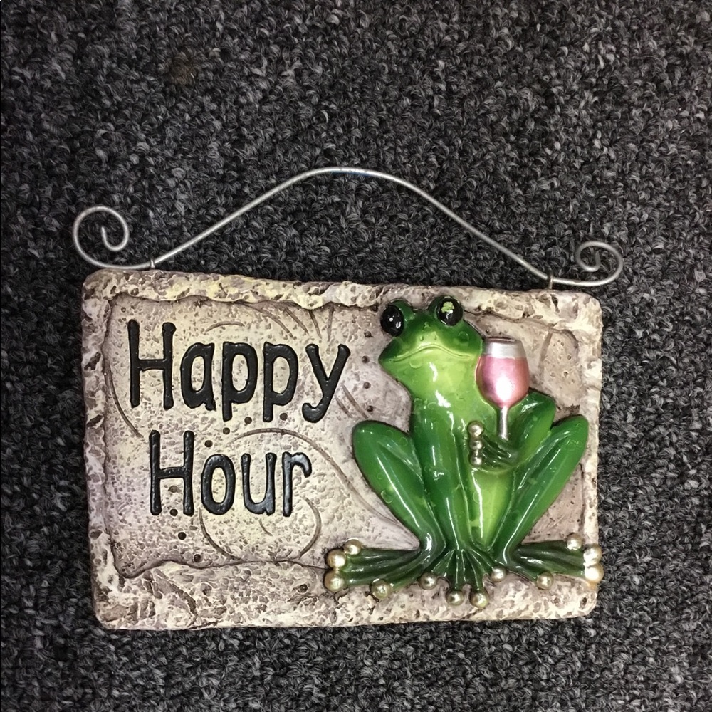 Frog, happy hour, wall or patio hanging plaque.